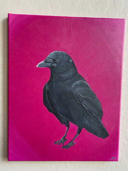 Crow of Wisdom Original Art Acrylic on Canvas 11" by 14"