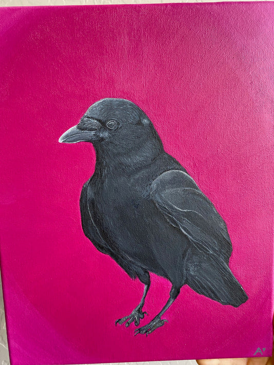 Crow of Wisdom Original Art Acrylic on Canvas 11" by 14"