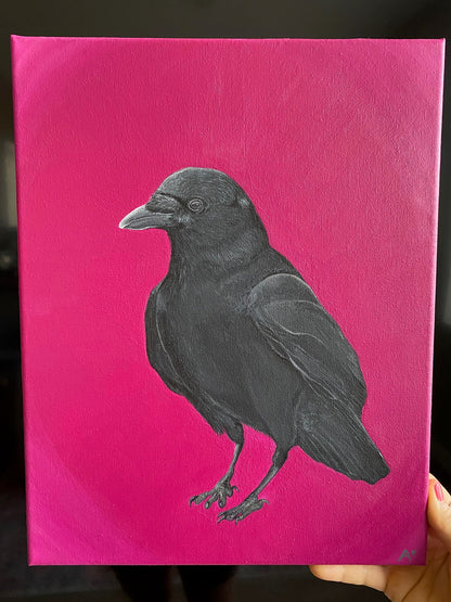 Crow of Wisdom Original Art Acrylic on Canvas 11" by 14"