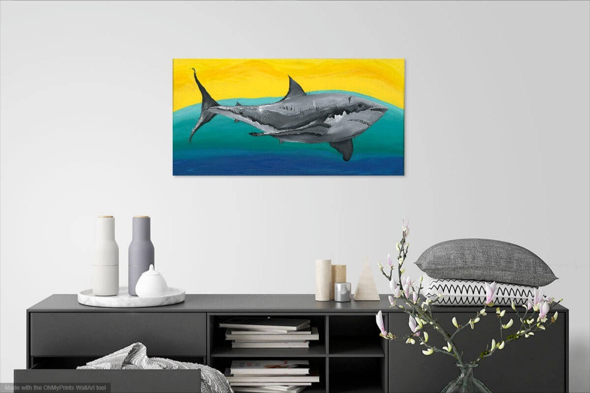 Great White Mrs. Shark - Canvas Print Original Artwork by Amy Watt