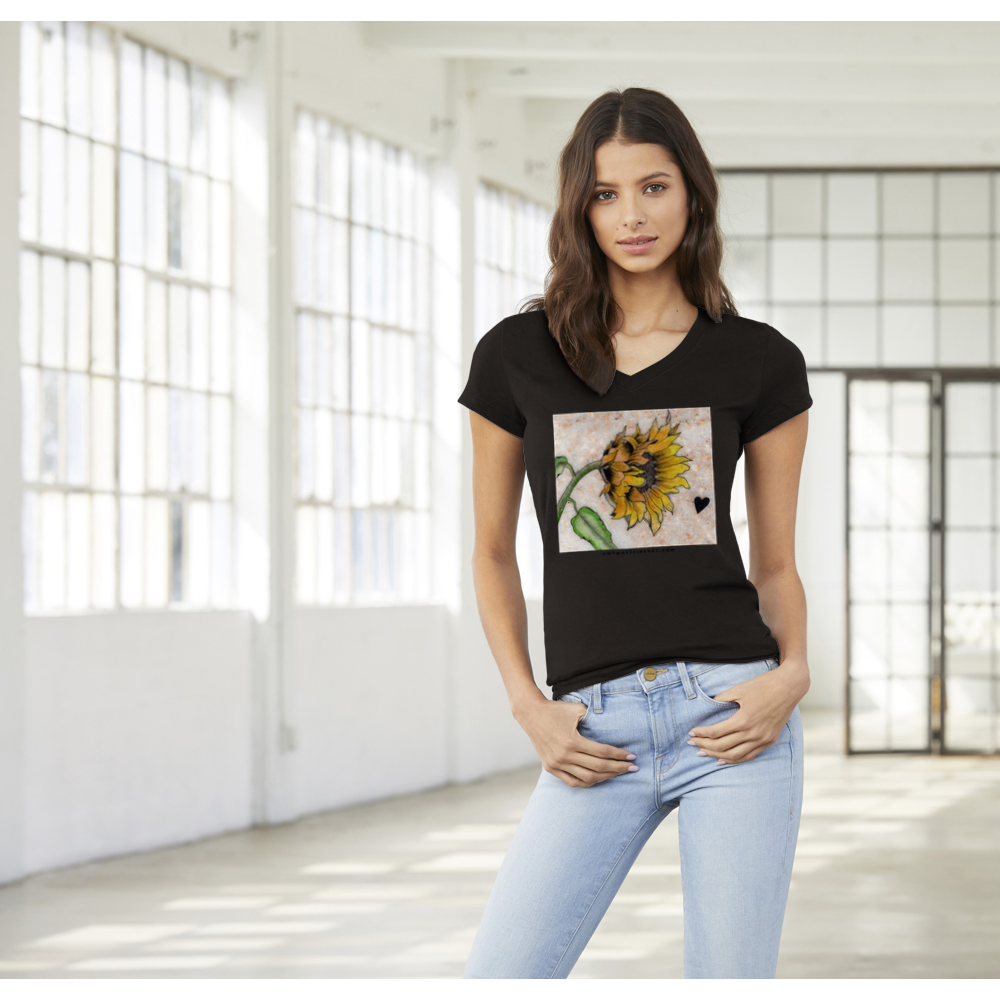 Sunflower Art on Stone - Premium Womens V-Neck T-shirt