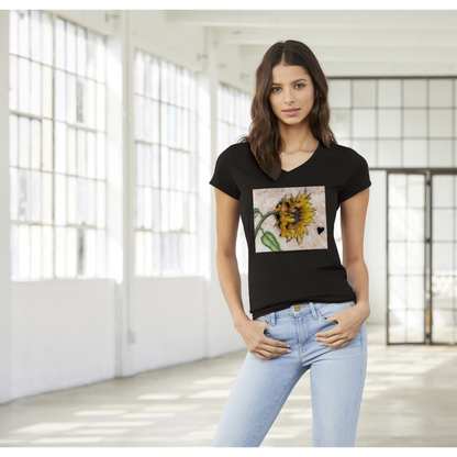 Sunflower Art on Stone - Premium Womens V-Neck T-shirt