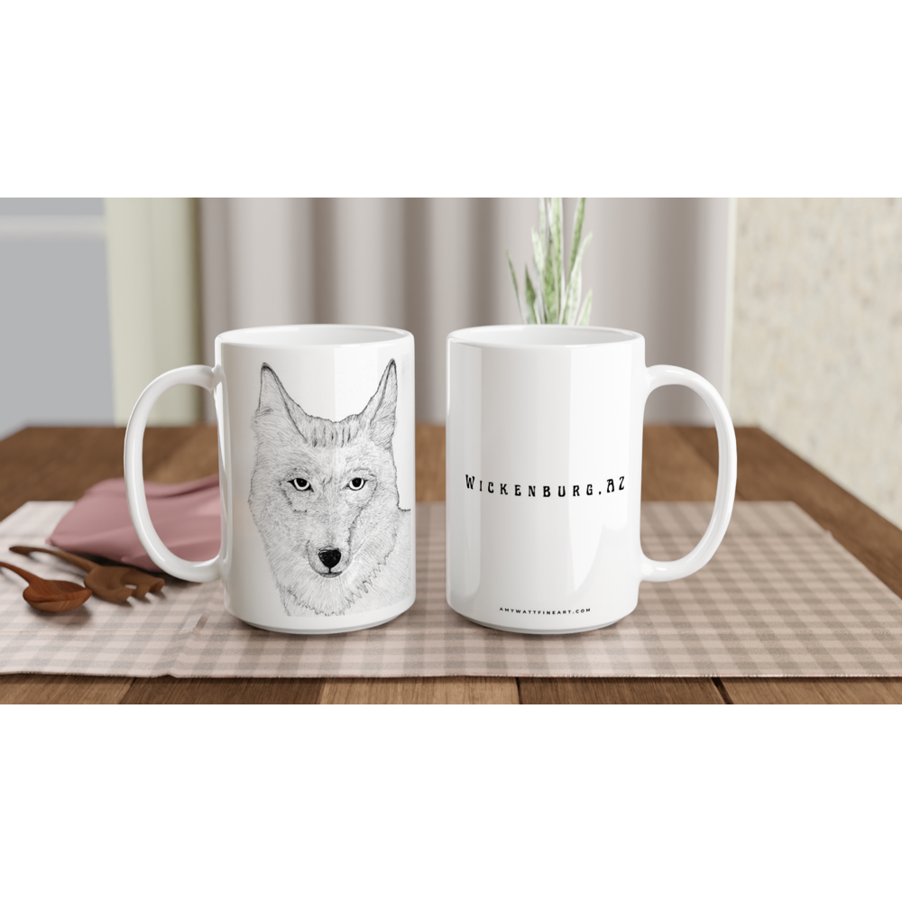 Wickenburg, AZ Coyote Mug - White 15oz Ceramic Mug