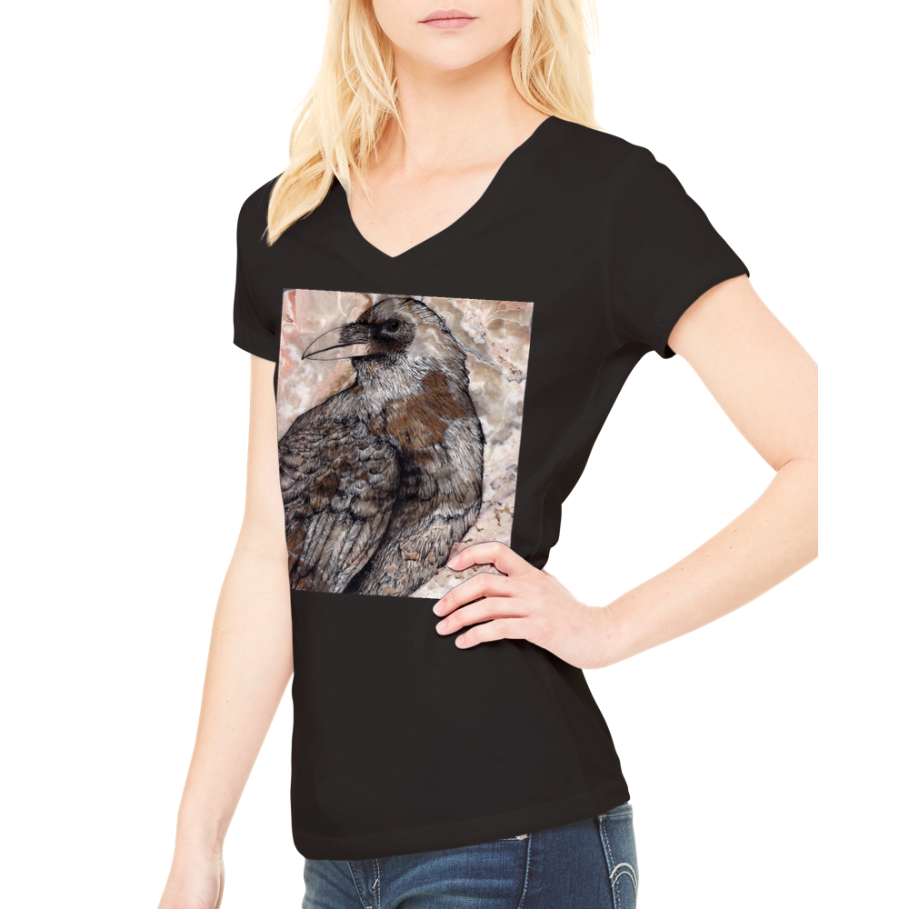 Raven on Stone - Premium Womens V-Neck T-shirt