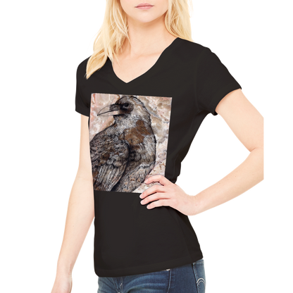 Raven on Stone - Premium Womens V-Neck T-shirt