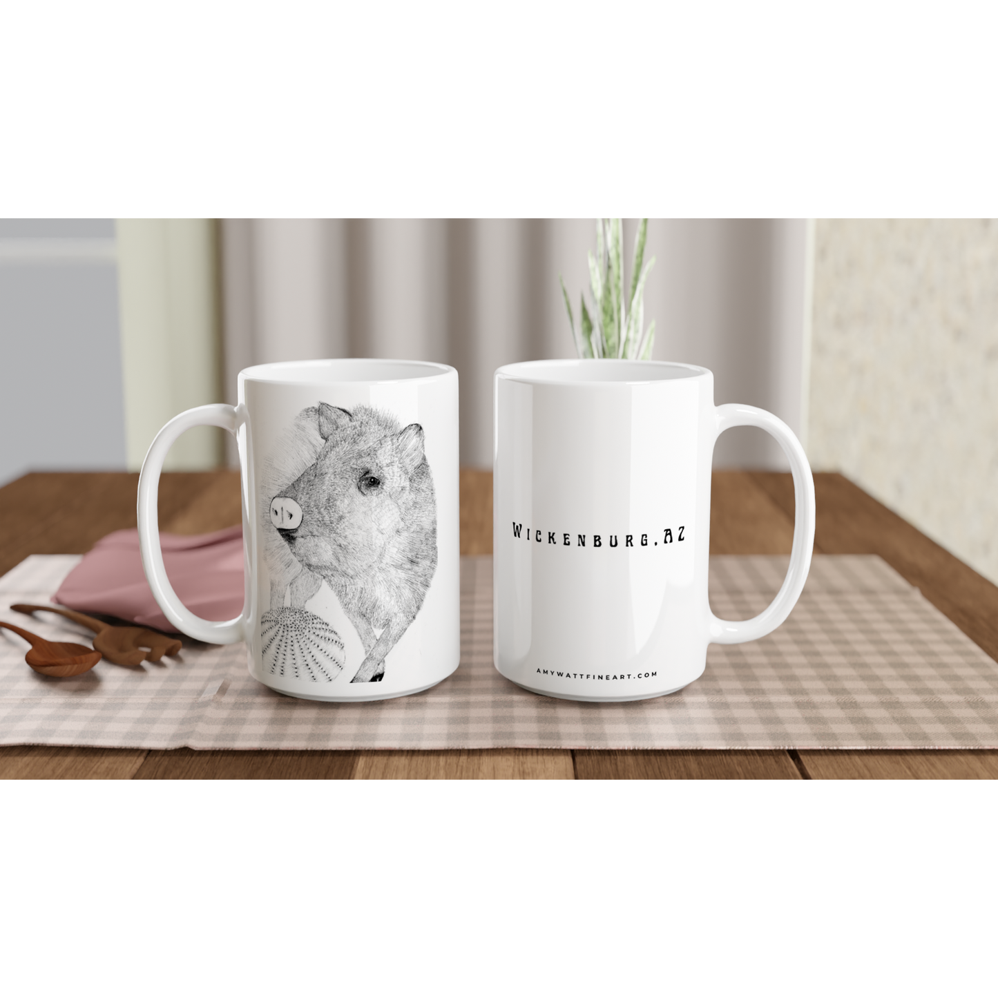 Wickenburg, AZ Javelina Mug - White 15oz Ceramic Mug