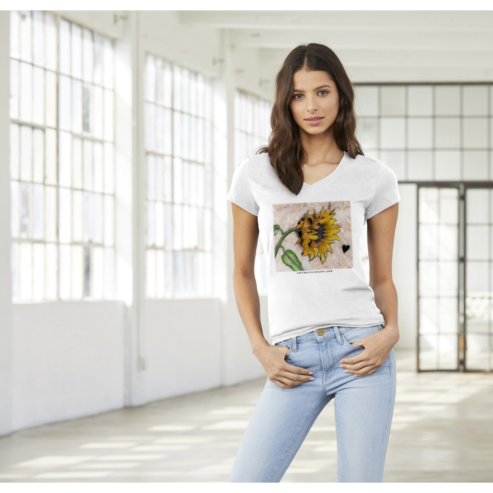 Sunflower Art on Stone - Premium Womens V-Neck T-shirt