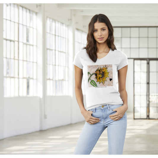 Sunflower Art on Stone - Premium Womens V-Neck T-shirt