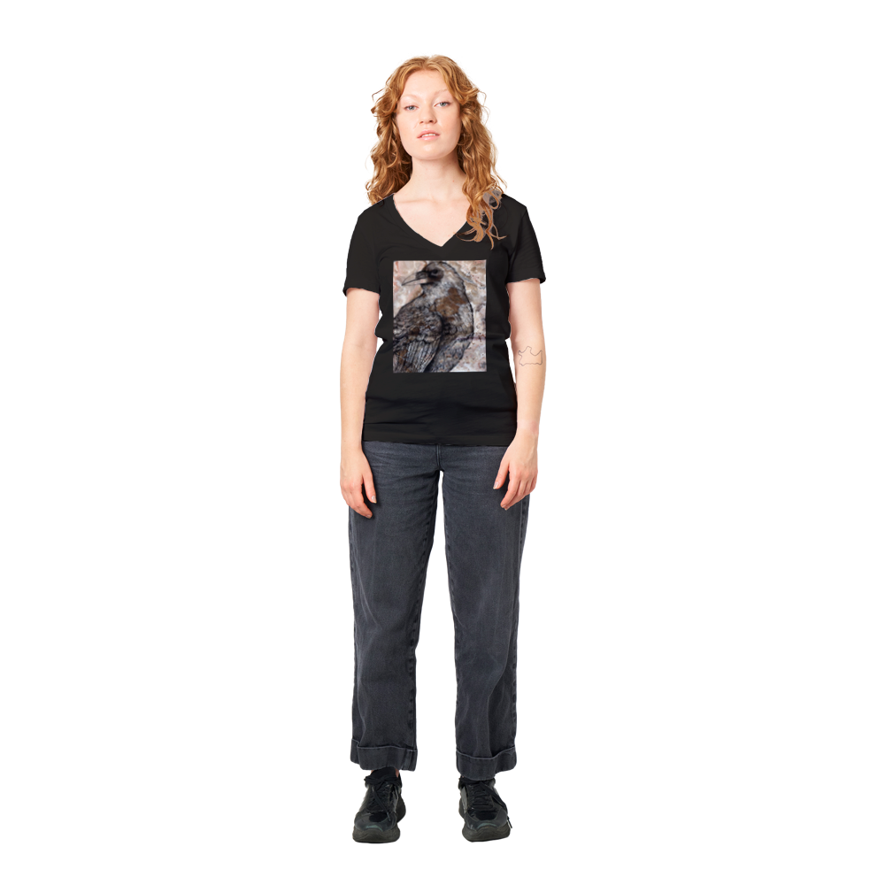 Raven on Stone - Premium Womens V-Neck T-shirt