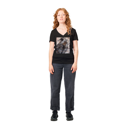 Raven on Stone - Premium Womens V-Neck T-shirt