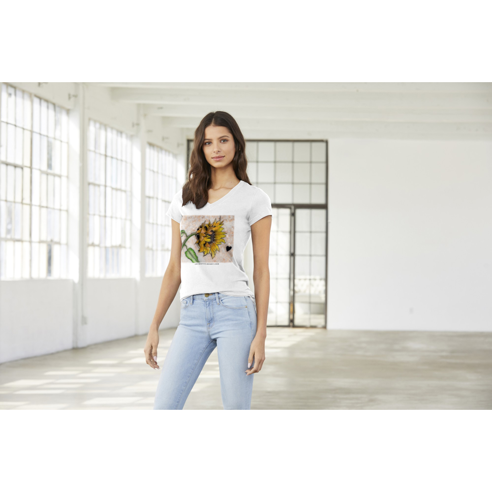 Sunflower Art on Stone - Premium Womens V-Neck T-shirt