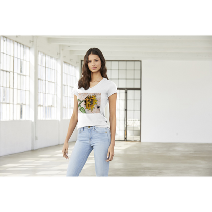 Sunflower Art on Stone - Premium Womens V-Neck T-shirt