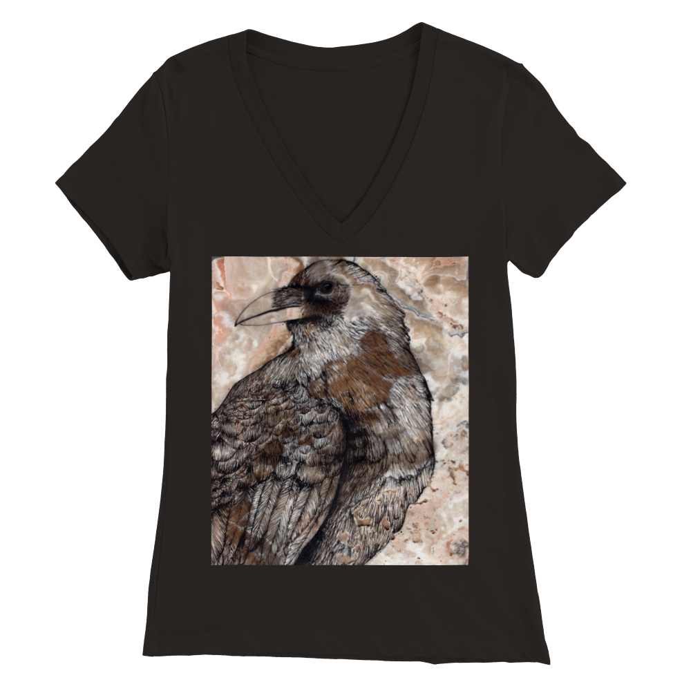 Raven on Stone - Premium Womens V-Neck T-shirt