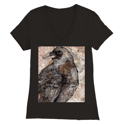 Raven on Stone - Premium Womens V-Neck T-shirt