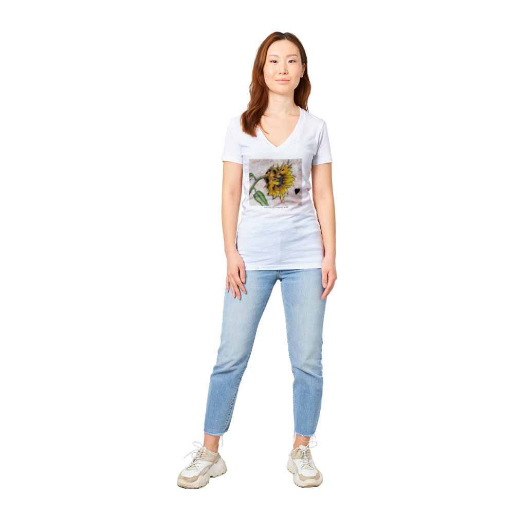 Sunflower Art on Stone - Premium Womens V-Neck T-shirt