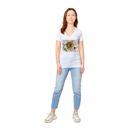 Sunflower Art on Stone - Premium Womens V-Neck T-shirt