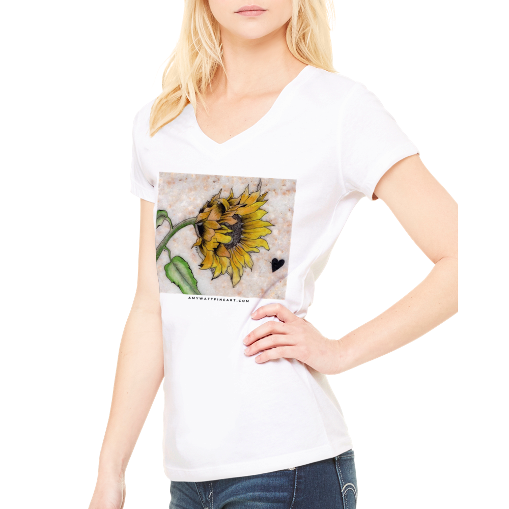 Sunflower Art on Stone - Premium Womens V-Neck T-shirt