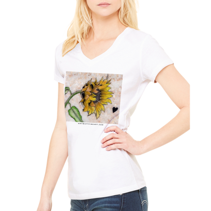 Sunflower Art on Stone - Premium Womens V-Neck T-shirt