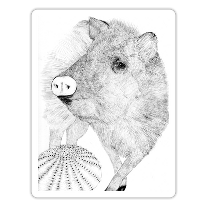 Javelina and Barrel Cactus Sticker - white matte